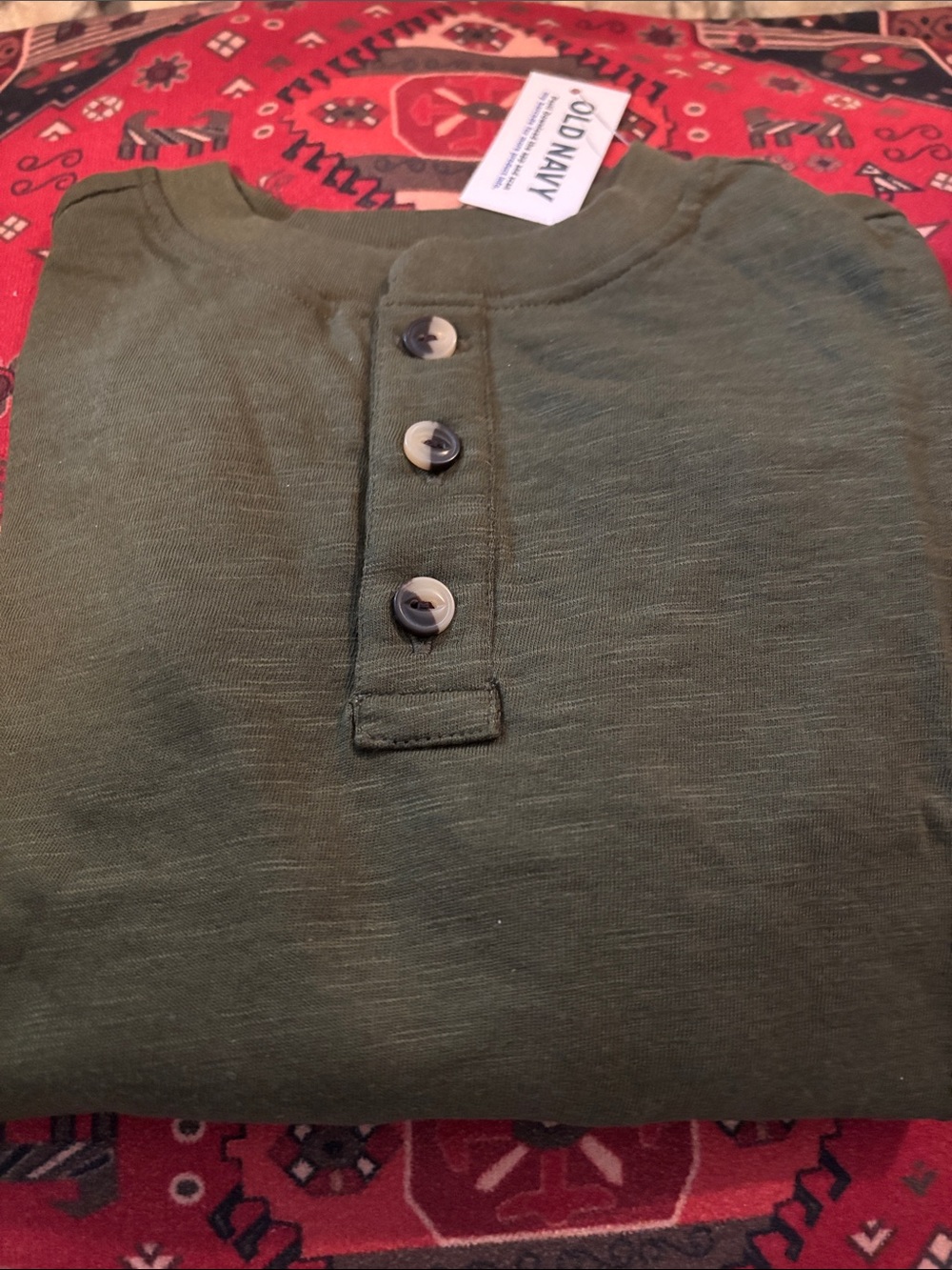 Old Navy Boys Olive Green Henley Button-Front Shirt